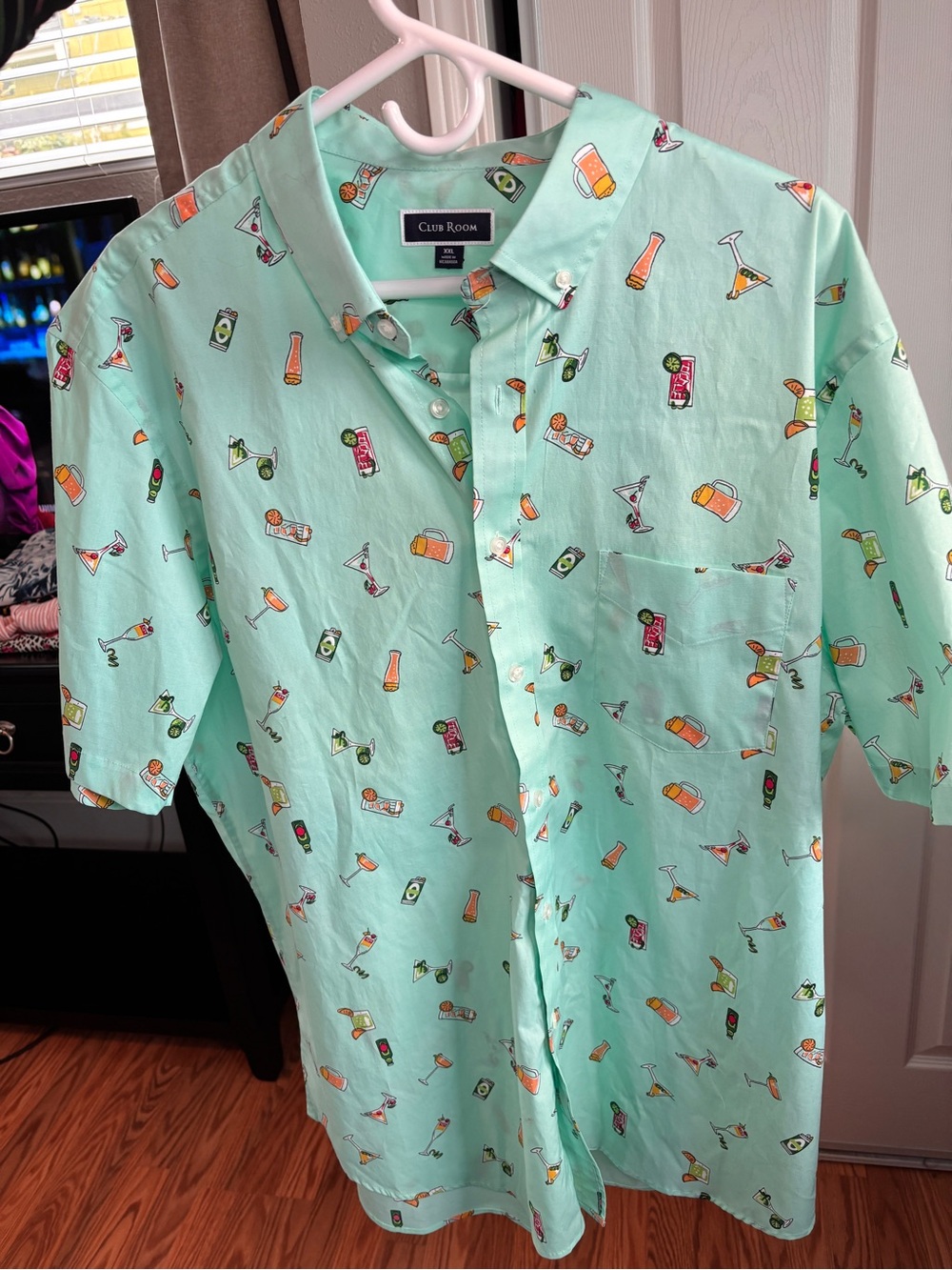 Club Room Men's Mint Green Cocktail Print Short-Sleeve Shirt